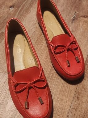 Michael Kors Red Leather Bow Moccasin Loafers